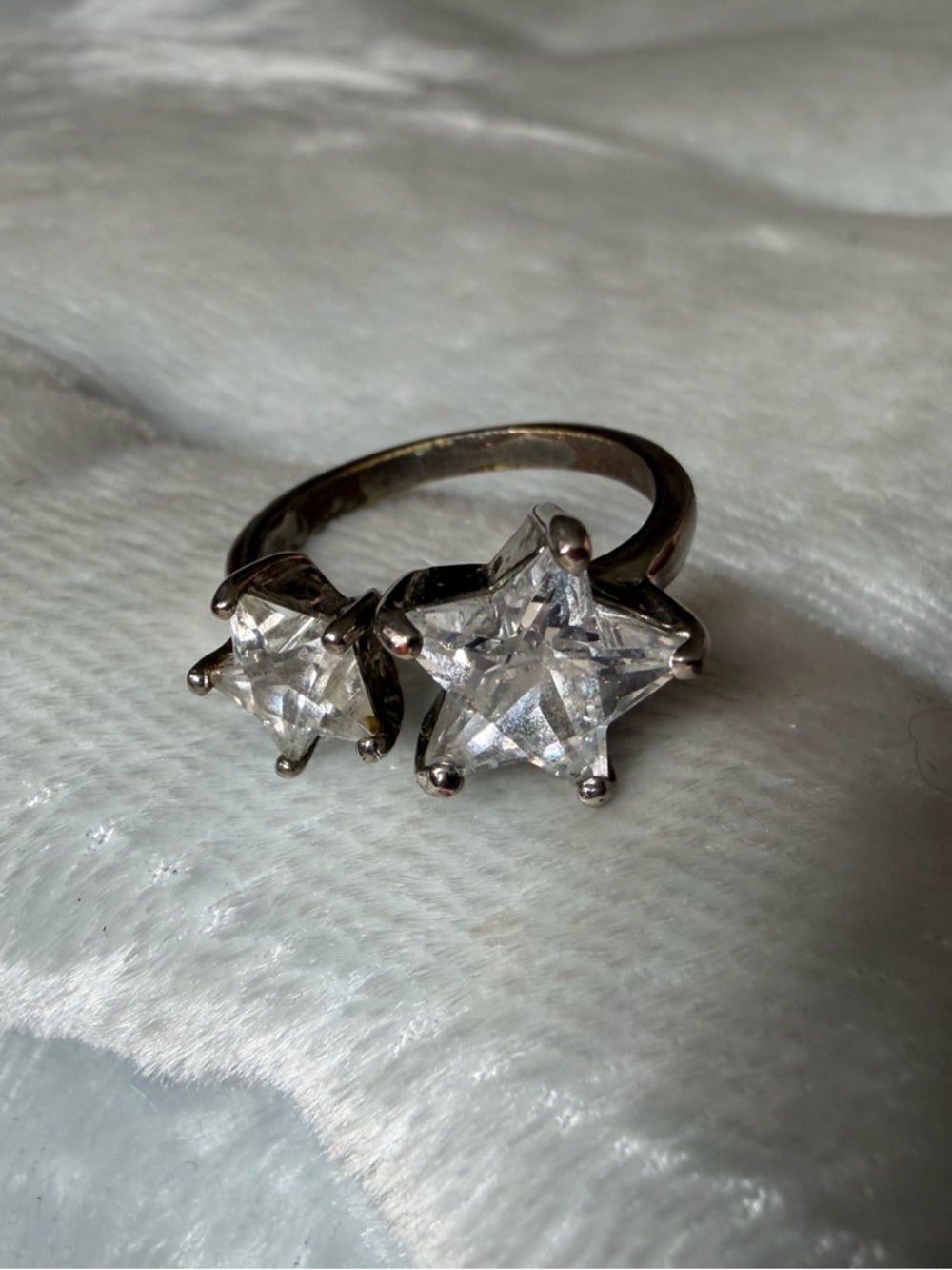 Star Crystal Double Ring in Clear Silver Tone